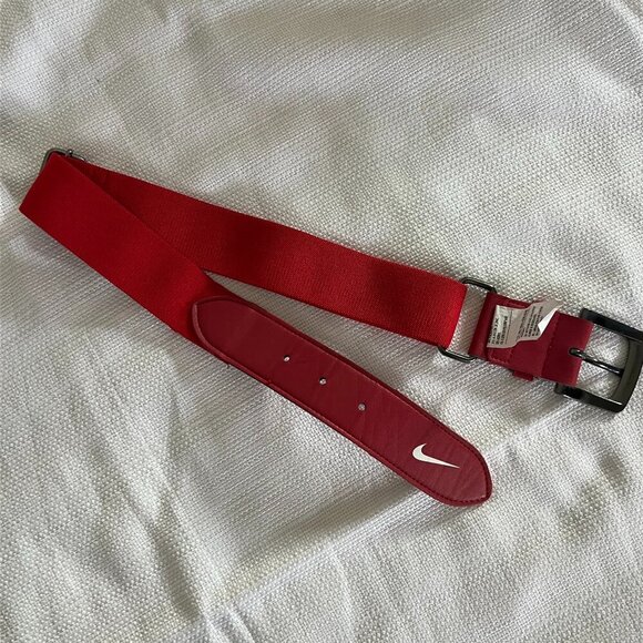 Nike Belt one size elastic stretch with faux leather Red Baseball Youth - 0124 - Picture 1 of 3